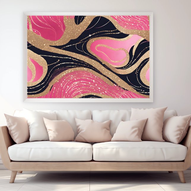 Pink Girl Black Gold Glitzer Modernes Poster (Pink Girly Black Gold Glitter Modern Art Poster)