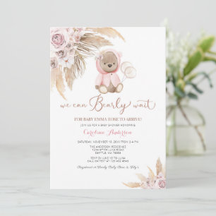 Pink Girl Boho Bear Baby Dusche Einladung 