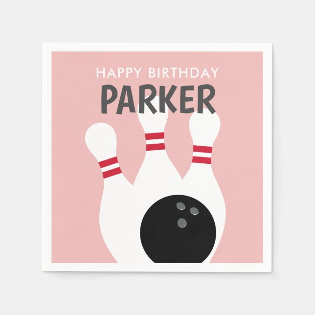 Pink Girl Bowling Birthday Party Serviette (Vorderseite)