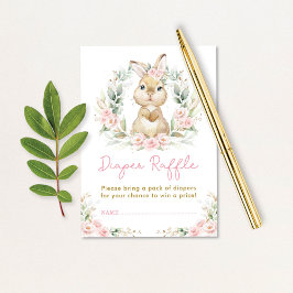 Pink Girl Bunny Rabbit Diaper Raffle Baby Dusche Begleitkarte