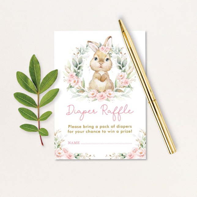 Pink Girl Bunny Rabbit Diaper Raffle Baby Dusche Begleitkarte (Von Creator hochgeladen)
