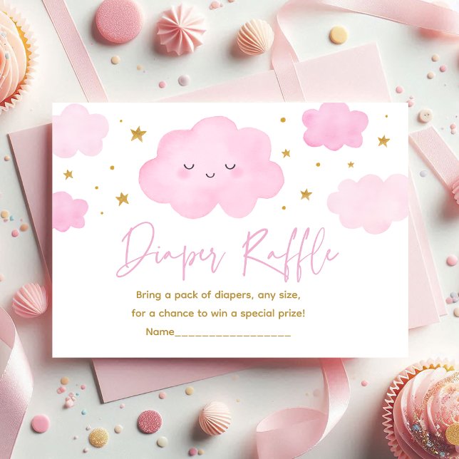 Pink Girl Cloud Stars Baby Sprinkle Diaper Raffel Begleitkarte (Von Creator hochgeladen)