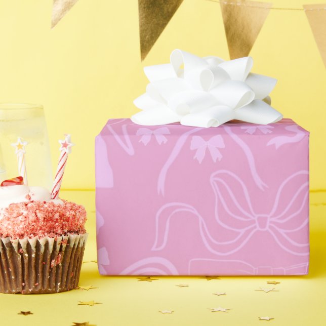 Pink Girl Coquette Pink Bow Baby oder Brautparty Geschenkpapier (Geburtstagsparty)