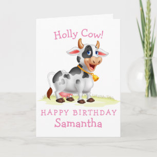 Pink Girl Cow joyeuse carte d'anniversaire