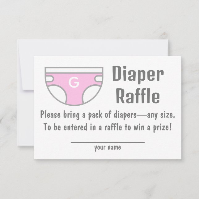 Pink Girl Diaper Raffle Babydusche Umschließkarte Einladung (Vorderseite)