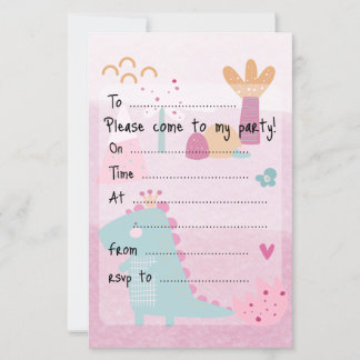 Pink Girl Dino Birthday Party Fill--In Paper Sheet