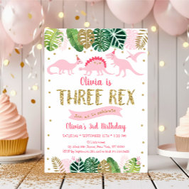 Pink Girl Dinosaur DREX REX Geburtstag Einladung