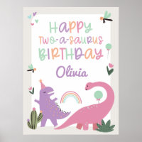 Pink Girl Dinosaurier 2. Geburtstag Party Plakatze
