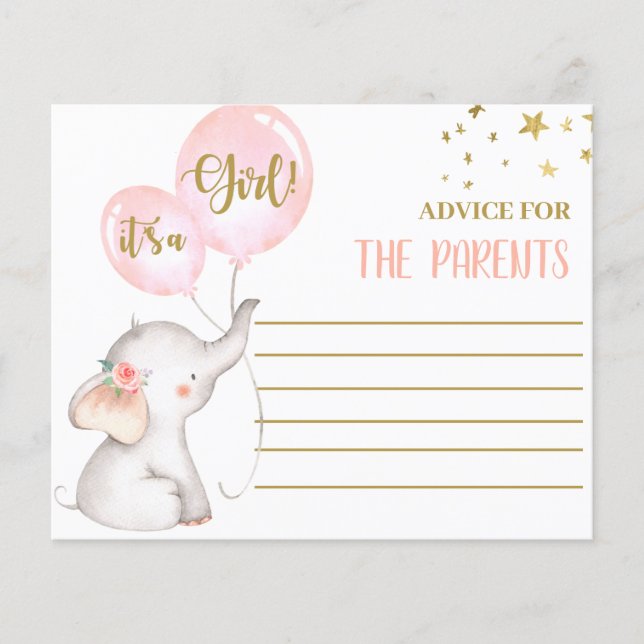 Pink Girl Elephant Advice für die Elternkarte (Vorderseite)