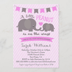 Pink Girl Elephant Peanut Baby Dusche Einladung