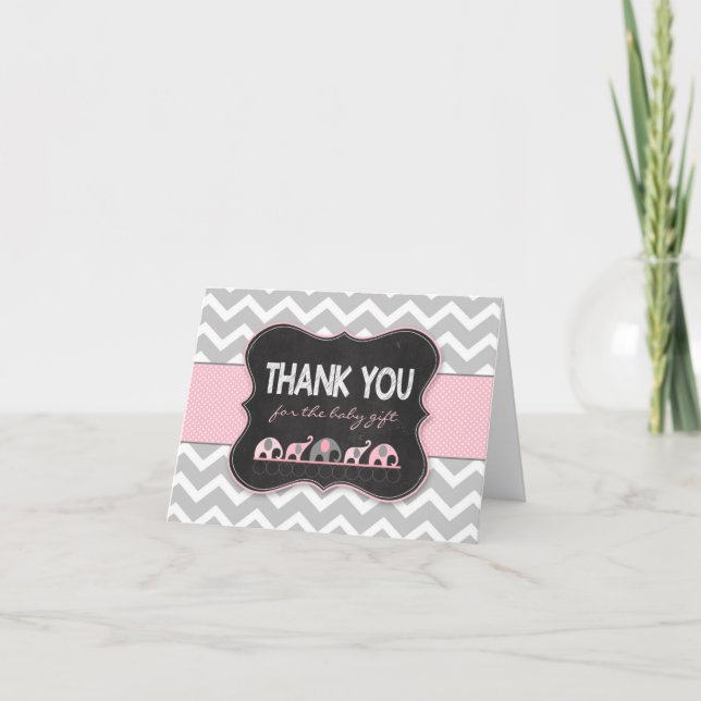 Pink Girl Elephants Babydusche Danke Noten (Vorderseite)