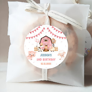 Pink Girl Farm Animations Geburtstagsparty Geschenkanhänger