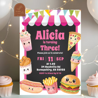 Pink Girl Fast Food Stall Theme Birthday Einladung