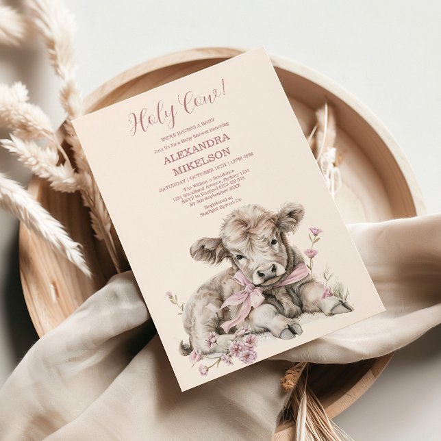 Pink Girl Floral Highland Kuh Baby Dusche Einladung (Von Creator hochgeladen)