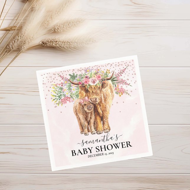 Pink Girl Floral Highland Kuh Calf Baby Dusche Serviette (Von Creator hochgeladen)