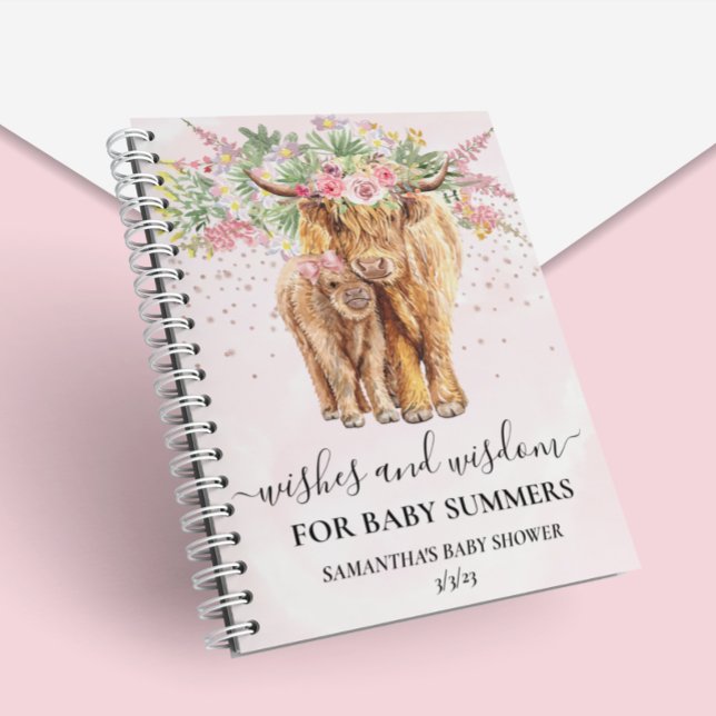Pink Girl Floral Highland Kuh wünscht Weisheit Notizblock (Von Creator hochgeladen)