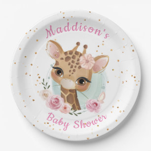 Pink Girl Giraffe Babydusche Papierplatte Pappteller