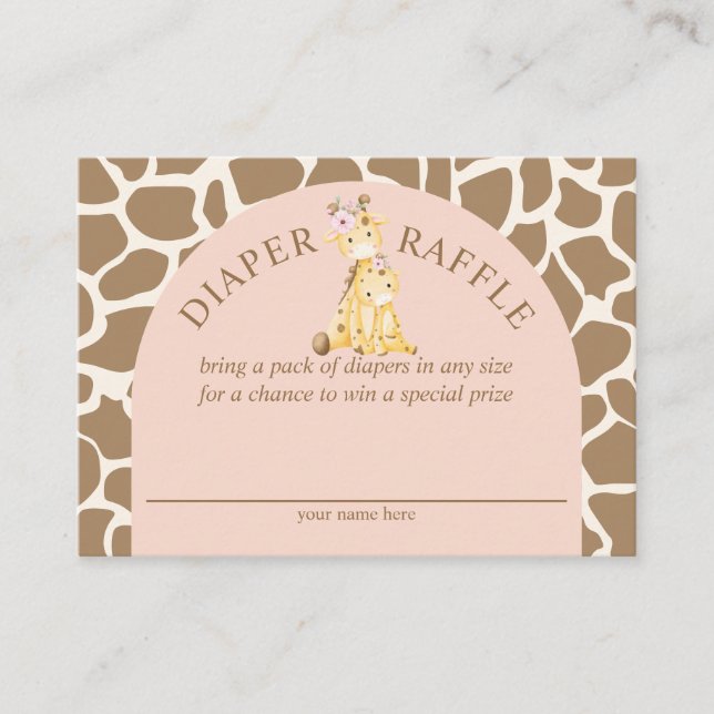 Pink Girl Giraffe Diaper Raffle Begleitkarte (Vorderseite)