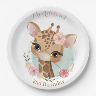 Pink Girl Giraffe Geburtstagsdusche Pappteller