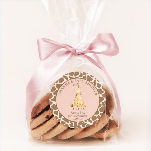 Pink Girl Giraffe Kinderdusche Runder Aufkleber (Von Creator hochgeladen)
