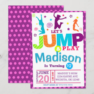 PINK GIRL JUMP PARTY BIRTHDATAGE INVITATIONSTEMPLA EINLADUNG