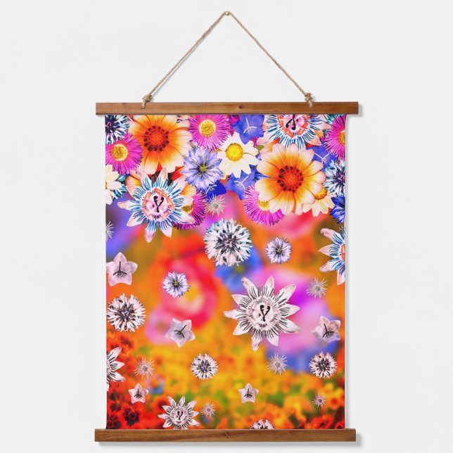 Pink Girl Künstlerisch Floral Collage Artwork Deco Wandteppich Mit Holzrahmen (Vorderseite)