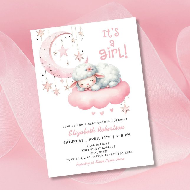Pink Girl Little Lamb Baby Dusche Einladung (Von Creator hochgeladen)
