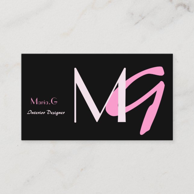 Pink Girl Monogram Business Cards Visitenkarte (Vorderseite)
