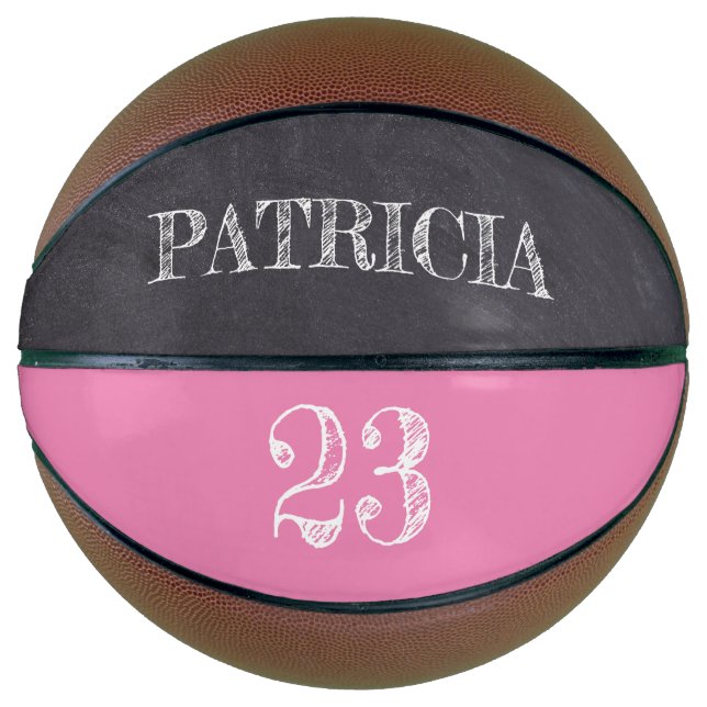 Pink Girl Name Sportnummer Chalkboard Ätzung Basketball (Vorderseite)