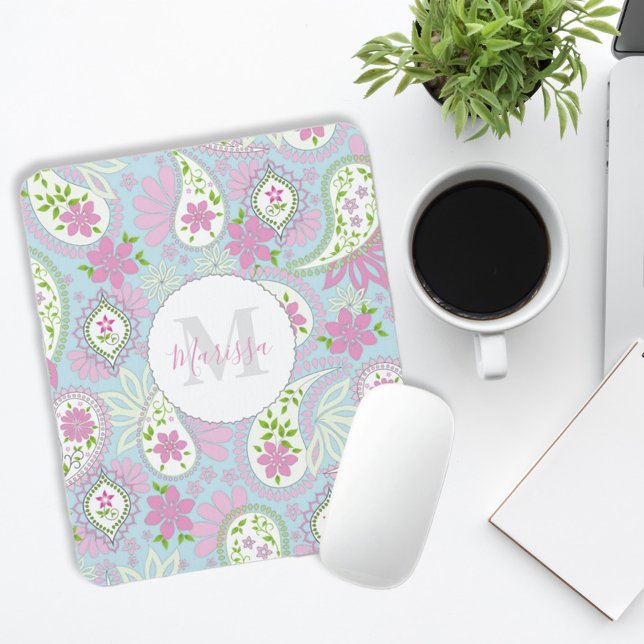 Pink Girl Niedlich Chic Preppy Paisley Monogram Cl Mousepad (Von Creator hochgeladen)