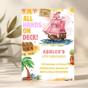 Pink Girl Pirate Thème Anniversaire invitation