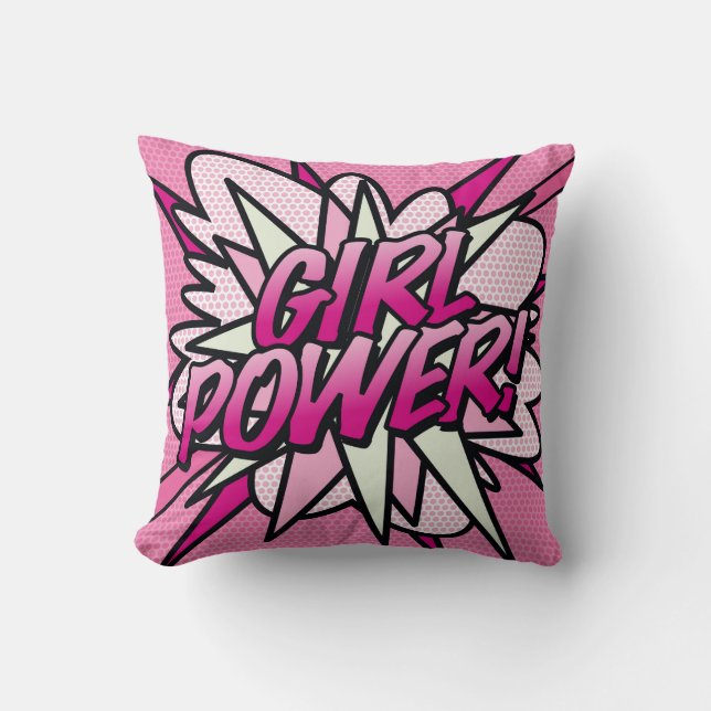 Pink GIRL POWER Spaß Cool Modernes Comic Buch Kissen (Vorderseite)