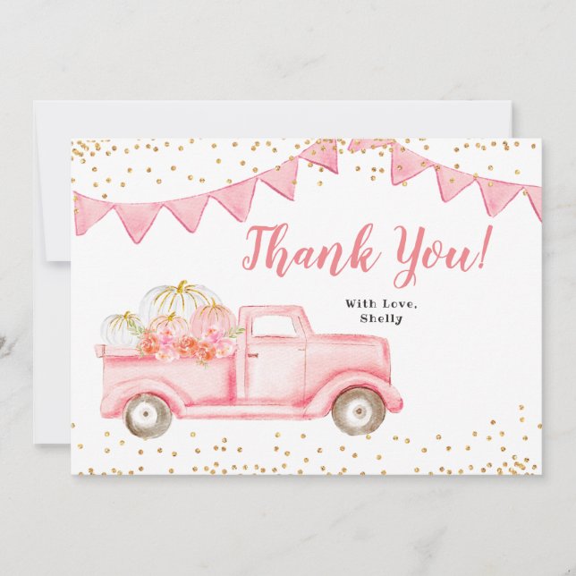 Pink Girl Pumpkin Truck Danke Karte (Vorderseite)