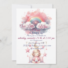 Pink Girl Rainbow Star Geburtstag Einladung