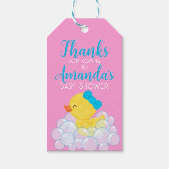 Pink Girl Rubber Duck Gefallen Tag Geschenkanhänger (Vorderseite)