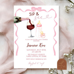 Pink Girl Sip und sehen Babydusche Einladung