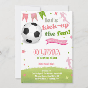 Pink Girl Soccer Anniversaire Invitation Football 