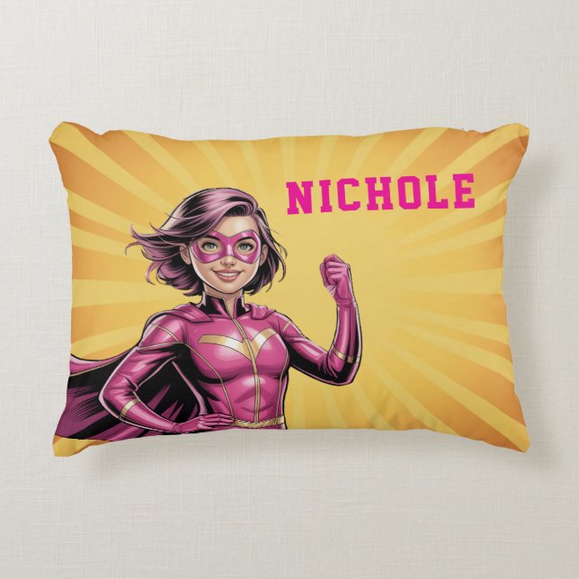 Pink Girl Superhero Birthday Party  Dekokissen (Vorderseite)