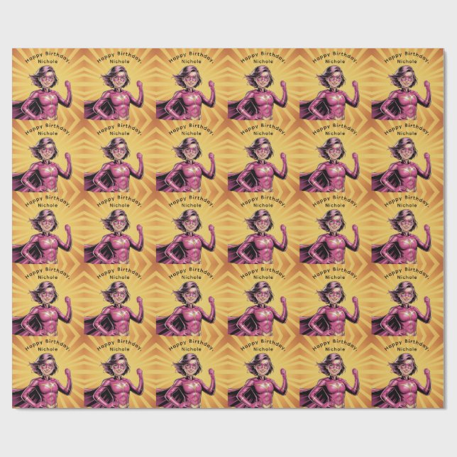 Pink Girl Superhero Birthday Party  Geschenkpapier (Flach)
