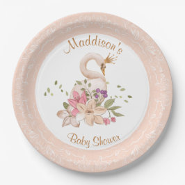 Pink Girl Swan Birthday Baby Shower Paper Plate Pappteller