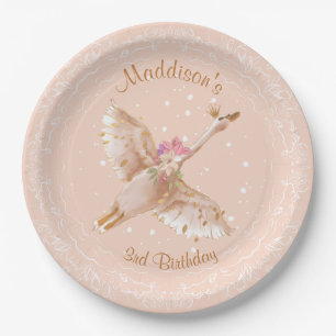 Pink Girl Swan Birthday Babydusche Papierplatte Pappteller