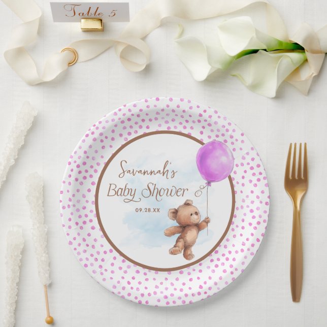 Pink Girl Teddy Bear Babydusche Papierplatte Pappteller (Hochzeit)