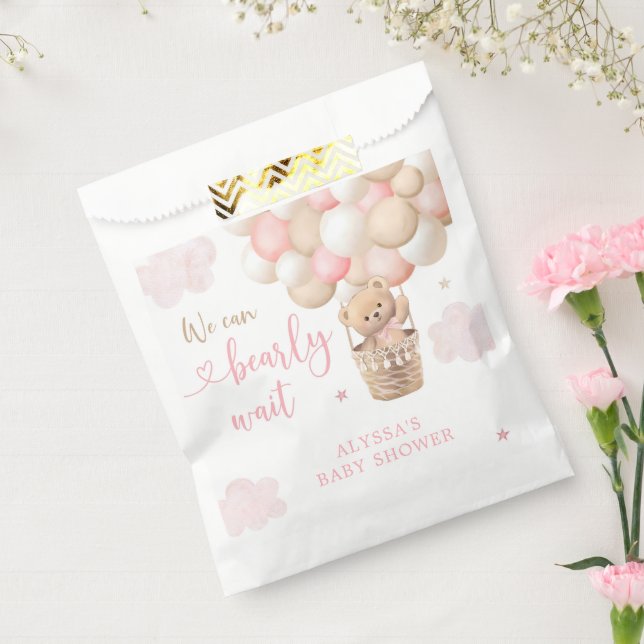 Pink Girl Teddy Bear Hot Air Ballon Babydusche Geschenktütchen (Versiegelt)