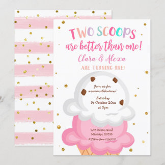 Pink Girl Twins Ice Creme Einladung