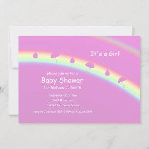 Pink Girl Umbrellas und Drops Babydusche Einladung