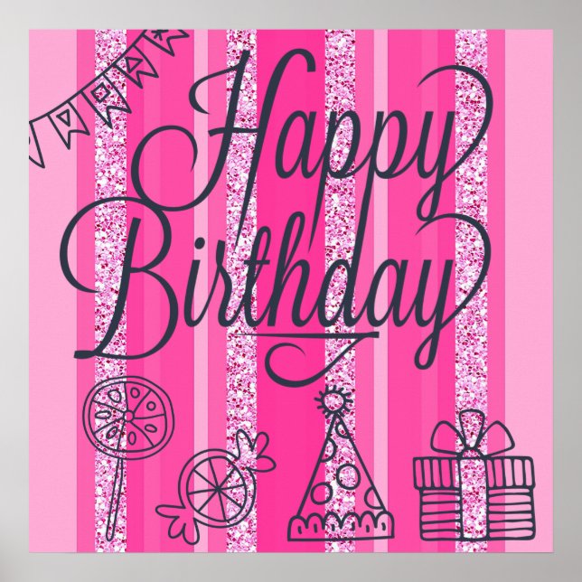 Pink Girlie Happy Birthday Banner Poster (Vorne)