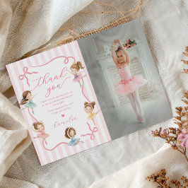 Pink Girls Bow Tutu Ballerina Birthday Photo Dankeskarte