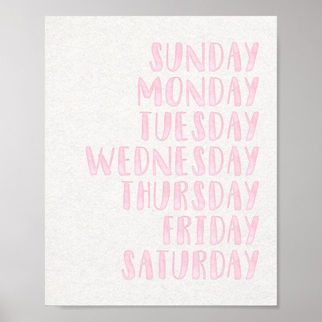 Pink Girls Days of the Week Educational Kinderzimm Poster (Vorne)