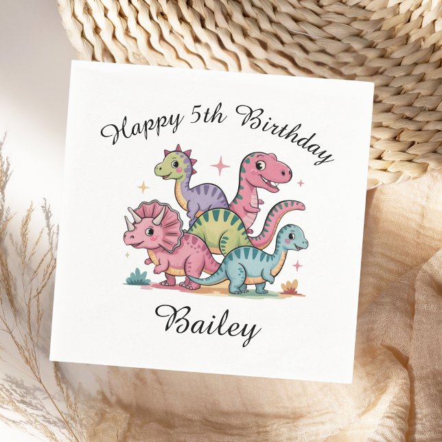 Pink Girls Dinosaur Geburtstag Serviette (Von Creator hochgeladen)