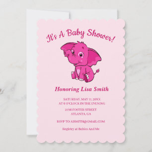 Pink Girl's Elephant Baby Shower Einladung